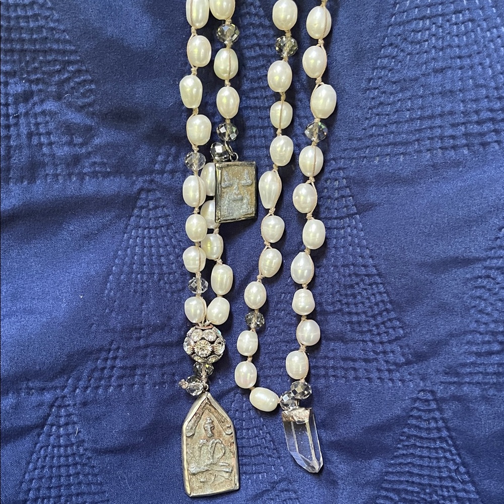 Elegant Pearl Beaded Necklace with Charms
